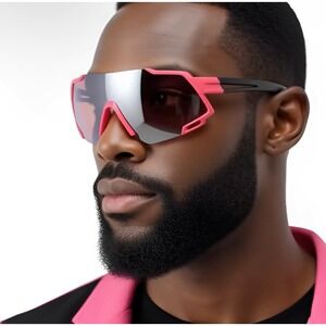 Sport Cycling Sunglasses Mirror Lens Pink Frame Running Glasses Light Weight New